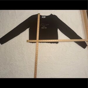 Black Fitted Long Sleeve Top Size M Graphic Cotton Basic